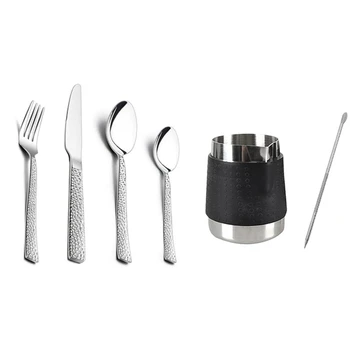 

24 Pcs Cutlery Set,for 6 Home/Kitchen/Party & 1 Set 350ML Stainless Steel Milk Frothing Jug with Decorating Pen