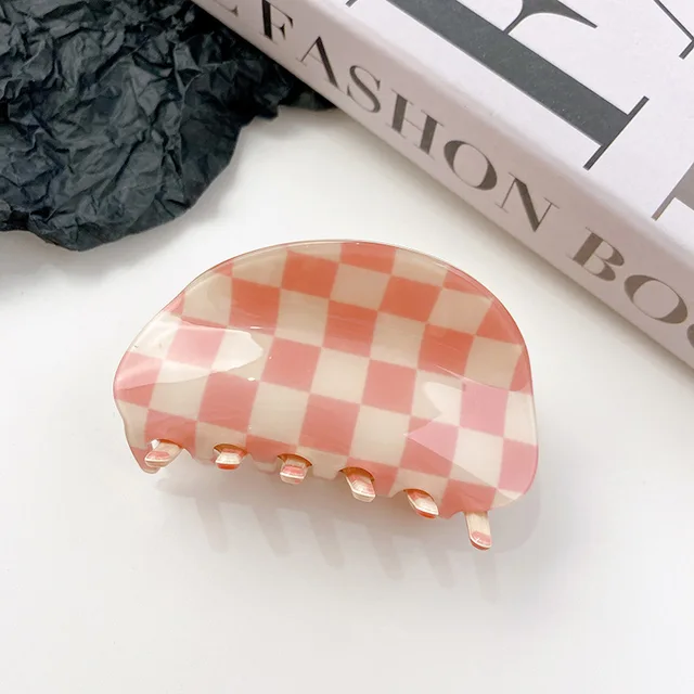 2021 Autumn New Fashion Women Hair Claw Clip Accessories Acrylic Geometric Color Grid For Sweet Girls Shark Hairpins Headdress C-02