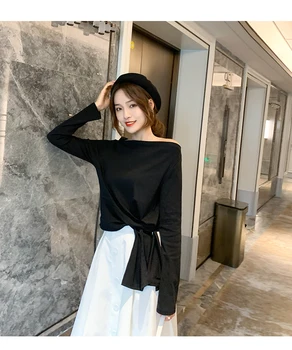 

PX2344 2020 early autumn new one-line neck strapless T-shirt top