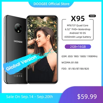 DOOGEE X95 teléfonos móviles 6,52 ''MTK6737 16GB ROM Dual SIM 13MP Triple 4350mAh Cámara teléfonos inteligentes Android Teléfono Móvil 10 OS 4G-LTE