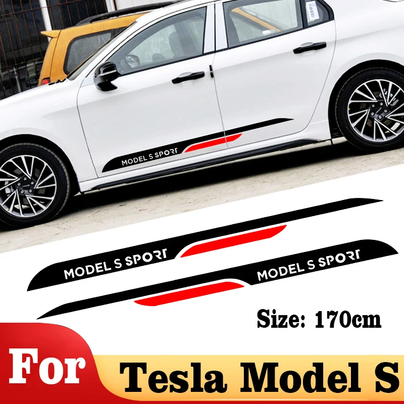 

Наклейки для автомобиля Tesla Model S, наклейки для длинной юбки в полоску, водонепроницаемые самоклеящиеся наклейки, аксессуары для боковой талии автомобильной двери