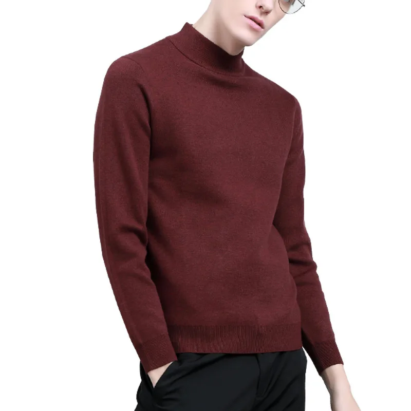 Классический стиль мужской свитер с высоким воротом Модный повседневный 10 цветов Теплый пуловер свитер Мужская брендовая одежда осень зима - Цвет: Wine red