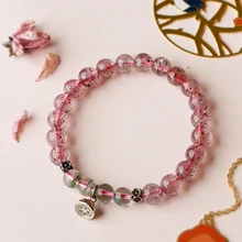 Кристальный браслет Серебряный зеленый призрак Клубника Кристалл богатство персик цветок браслет женский розовый кристалл браслет простой
