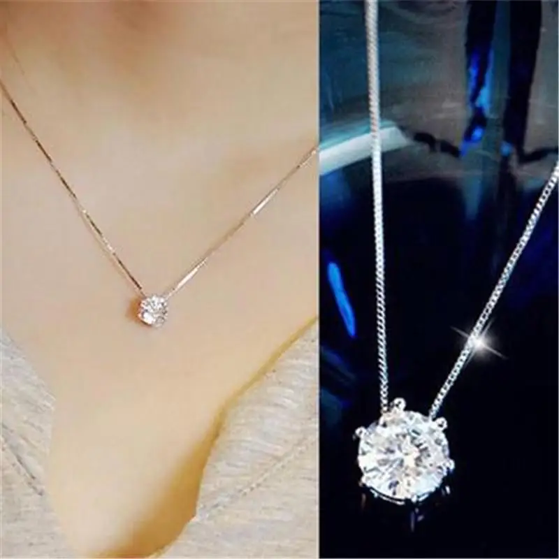 

FDLK Women Fashion Simple Rhinestone Choker Necklace Shine Rhinestone Silver Color Chain Jewelry