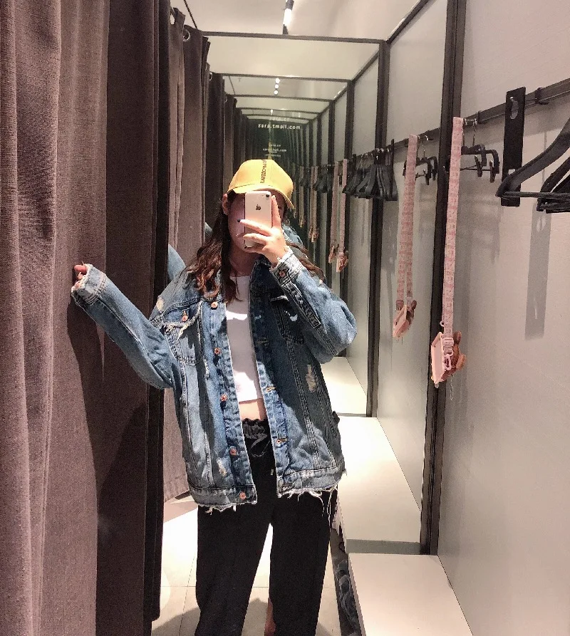 

On09 2019 Autumn New Style WOMEN'S Dress Perforated Hole Decoration Loose Cowboy Jacket