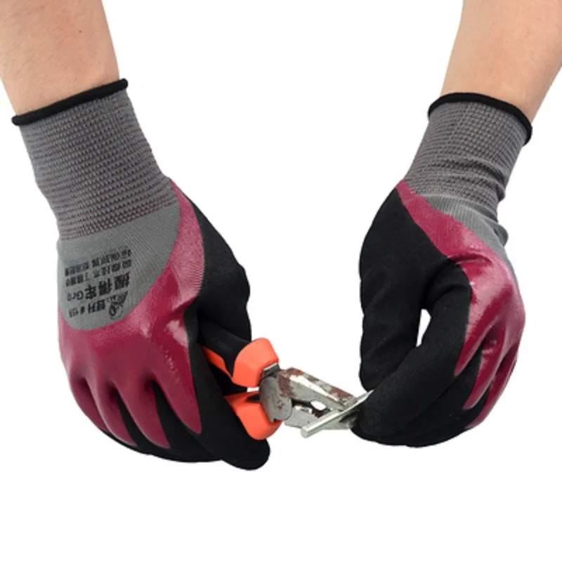 Защитные перчатки для работы нитрил с хорошим захватом погружение абразивной ладони Нескользящие износостойкие водонепроницаемые механик