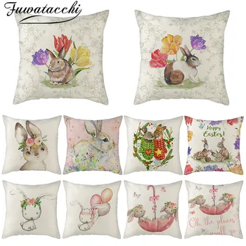 

Fuwatacchi Linen Cute Rabbit Photo Cushion Cover Animal Pattern Pillow Cover for Home Chair Sofa Decorative Pillowcases 45x45cm