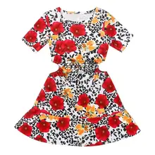 Детское платье с цветочным рисунком для маленьких девочек, пышное праздничное платье принцессы трапециевидной формы с оборками и принтом, летнее платье