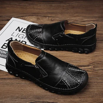 

Men Casual Leather Shoes Brand Mens Fashion Slip-on Shoes Soft Sole Genuine Leather Men Loafers Big Size Male Boat Driving Shoes