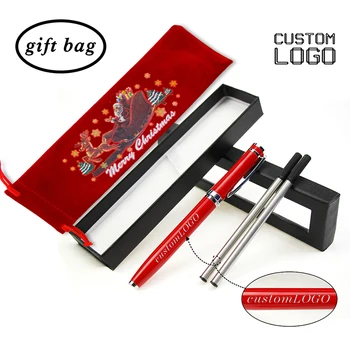 

1 Set Customized LOGO Creative Metal Signature Pen Business Gift School Office Supplies With Pen Case Christmas Bag