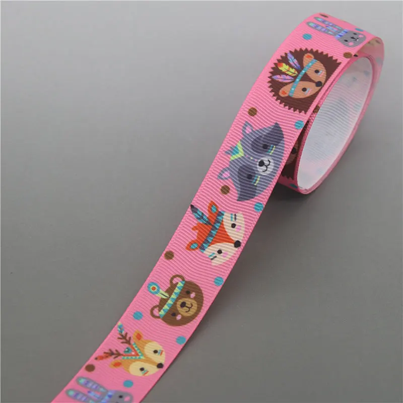 Fox animals Printed Grosgrain Ribbon Accessory Hairbow Headwear Decoration DIY 5yards E1736