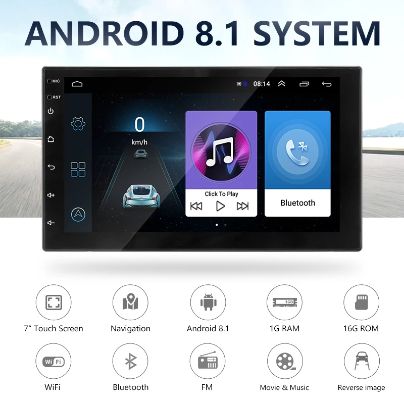 Автомобильный мультимедийный плеер Android 8 1 2 Din 7 дюймов HD 4 ядра сенсорный экран