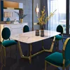 Italian Stainless Steel Blue Luxury Modern Marble Dining Table Set 1