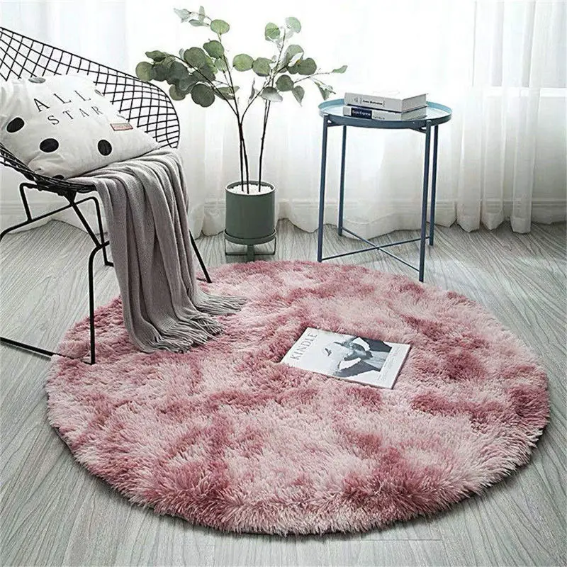 Pink Round Carpet Nordic Ins Style Gradient Colorful Rug For Living Room Bedroom Rugs Fur Mats Large Size Hanging Basket Mat - Цвет: Pink