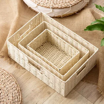 

3x Storage Container Set Table Storage Box Paper Rope Storage Basket Fabric Drawer Organizers for Underwear Socks Clothing Toys