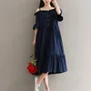 Mori Girl Summer Women Midi Dress Slash Neck Solid Butterfly Sleeve Vestidos Femininos Strap Cotton Elegant Sweet Pleated Dress ► Photo 2/6