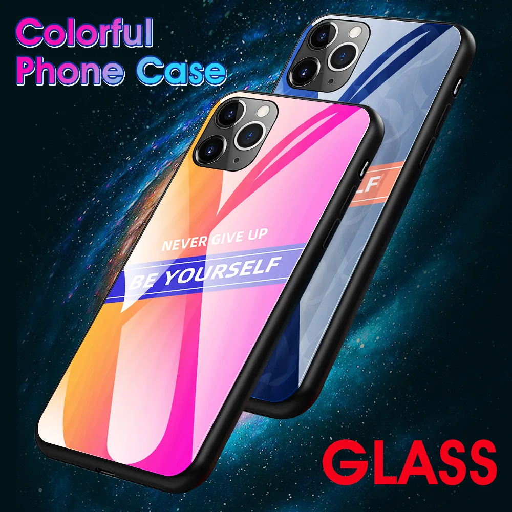 Colorful Protective Glass Case Cool Tempered Back Cover Shell For iPhone 11 pro Pro Max XS XR X | Мобильные телефоны и