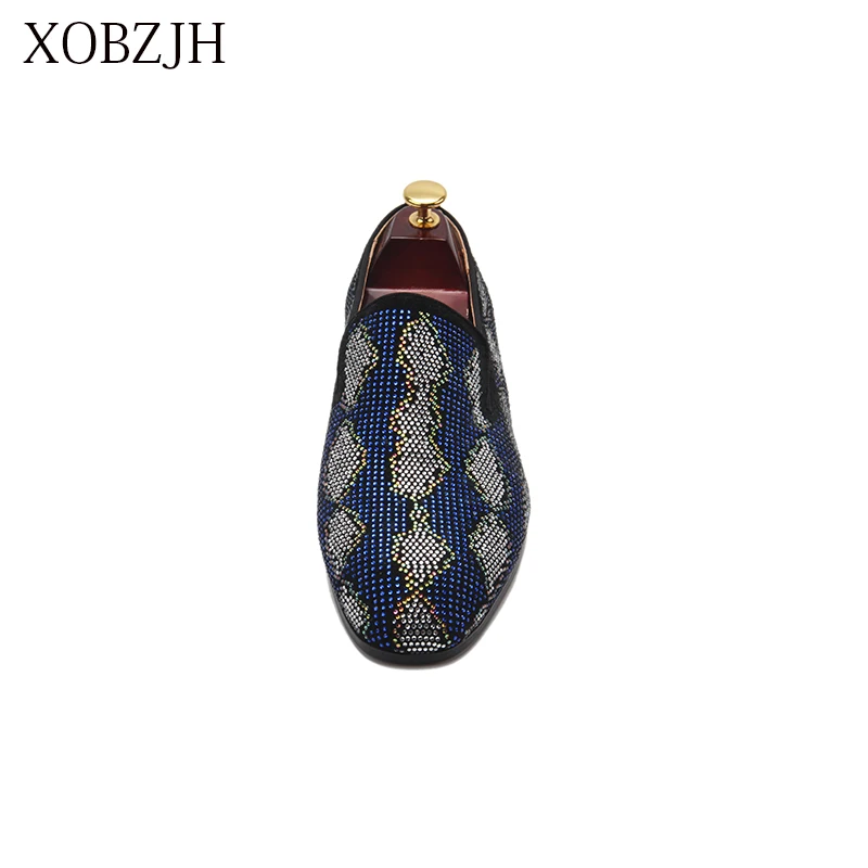 Italian Genuine Leather Wedding Loafers Men Luxury Formal Dress red bottom Shoes Designer Blue Rhinestone Prom Shoes Big Size Italian Genuine Leather Wedding Loafers Men Luxury Formal Dress red bottom Shoes Designer Blue Rhinestone Prom Shoes Big Size