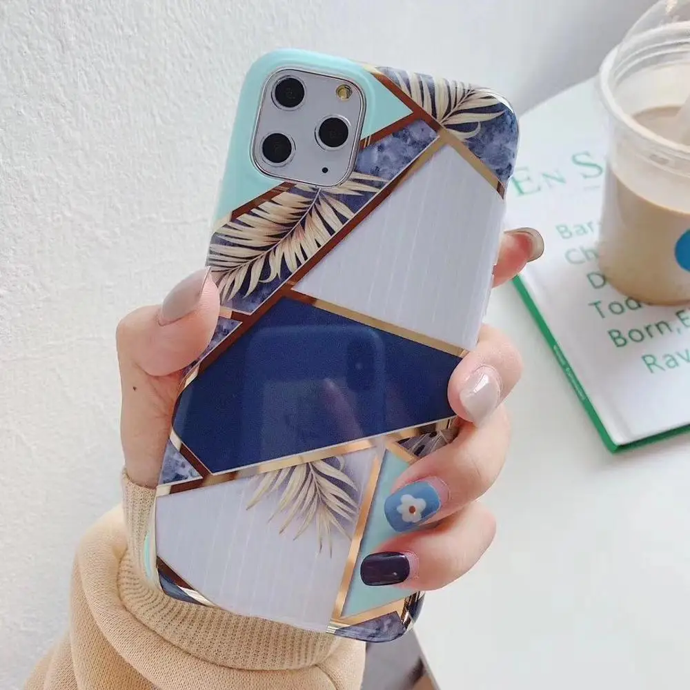 Мраморный чехол для телефона iPhone 11 Pro Max XR XS Max 6 6S 7 8 Plus X гальванический геометрический мягкий IMD чехол-накладка в подарок - Цвет: D