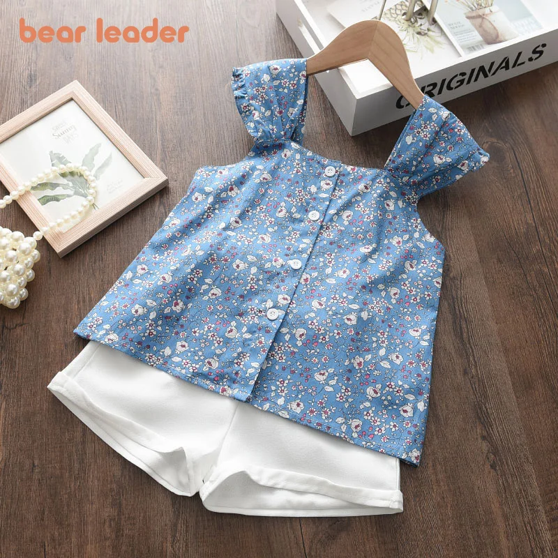 Girls T-Shirt Summer Boys Short Bear Leader 2pcs Print 2-6Y