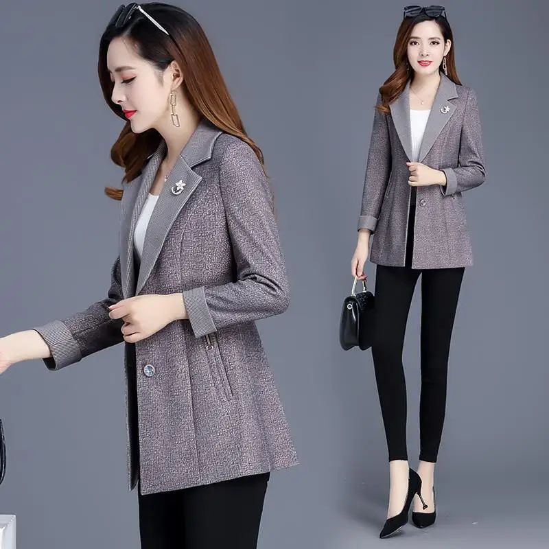 

Fashion 2019 Autumn Ol Elegant Korean-style WOMEN'S Wear Collage Long Sleeve Suit Collar Slim Women's