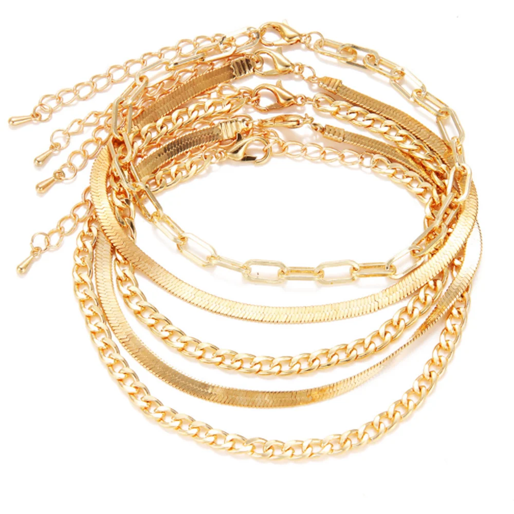DIEZI New Vintage Simple Gold Color Snake Link Chain Anklets Women Girls Bohemian Leg Ankle Anklet Bracelet Beach Jewelry