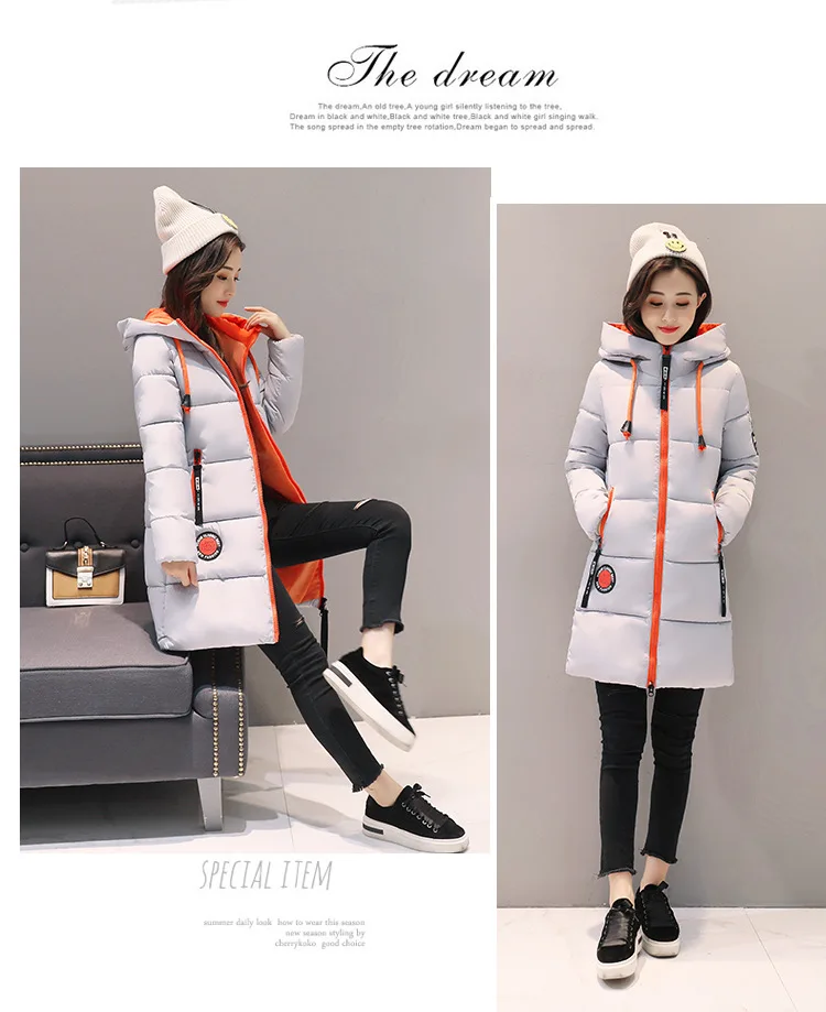 Make Dee Home Зимняя Новая Стильная хлопковая стеганая одежда, Женская приталенная пуховая куртка средней длины в Корейском стиле с капюшоном из хлопка
