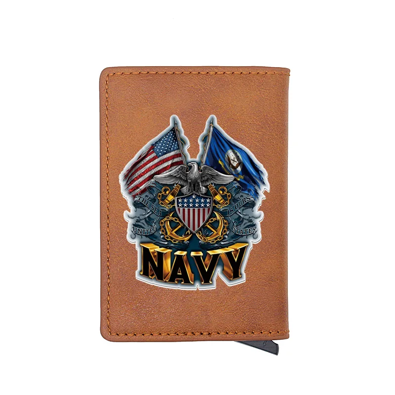 

Cool United States Navy Printing RFID Blocking Men's Credit Card Holder Leather Bank Card Wallet Case Protection Purse
