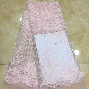 

African Lace Fabric 2019 Embroidered Nigerian Laces Fabric Beads Bridal High Quality French Tulle Lace Fabric For Wedding