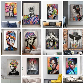 

Banksy Art Woman Portrait Poster Canvas Painting Figure Wall Art Graffiti Abstract Pop Posters and Prints for Home Decor