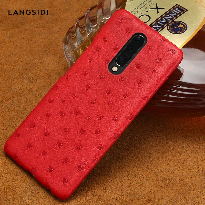 

Natural Ostrich Leather Case For Oneplus 7 7 pro 7T Cases For 6 6T 5 5T 7T Pro Shockproof Phone cover marvel Luxury Smartphone