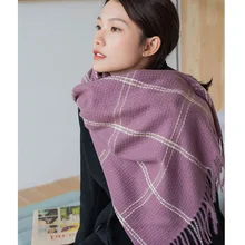 Осенне-зимний клетчатый шарф, женский длинный теплый шарф с кисточками, Корейская Милая шаль, шарфы для женщин