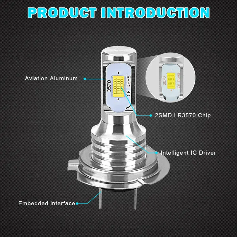 2 шт. H7 H3 светодиодный лампы Супер яркий 3570SMD Противотуманные фары автомобиля 12V 24V