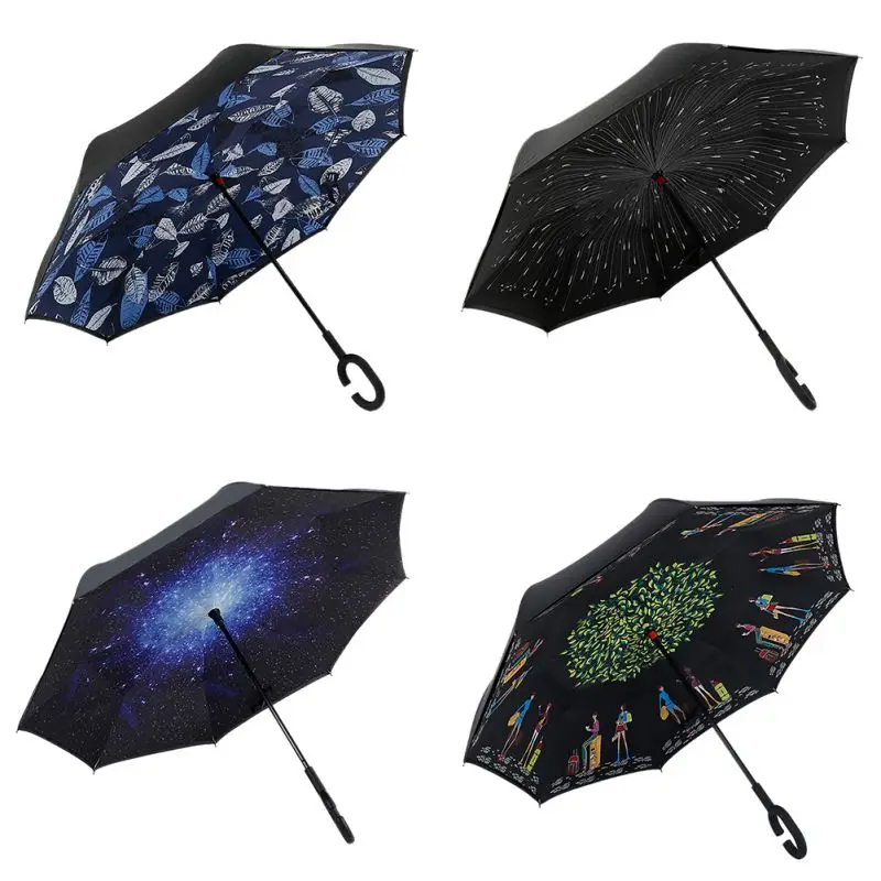 Горячие Зонты C ручкой ветрозащитный обратный складной зонт для мужчин и женщин