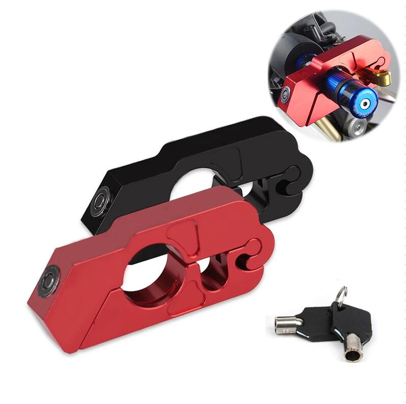 Red Motorcycle Scooter Brake Lever Handlebar Security Lock Safety Throttle Grip