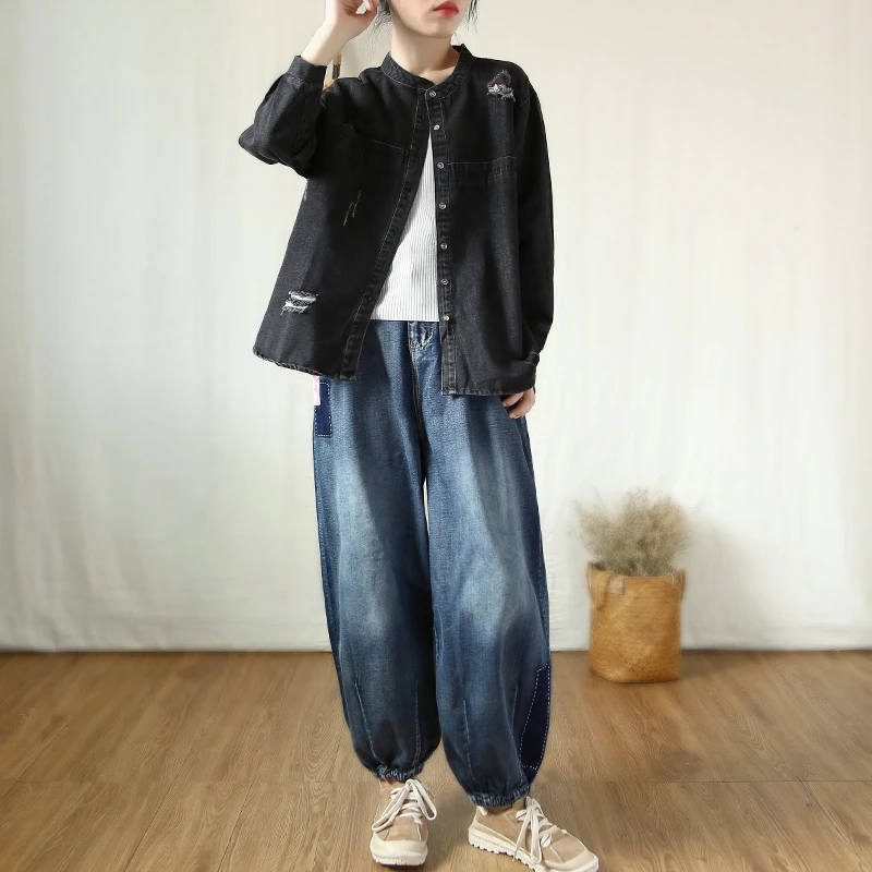 Free Shipping 2021 Spring And Summer New Fashion Long Elastic Waist Ankle Length Trousers For Women Pants Jeans Lantern Loose