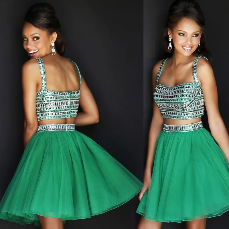 BGW Vestidos De Fiesta De Noche, двухсекционное Платье трапециевидной формы из тюля, Коктейльное мини-Платье без рукавов - Цвет: Green