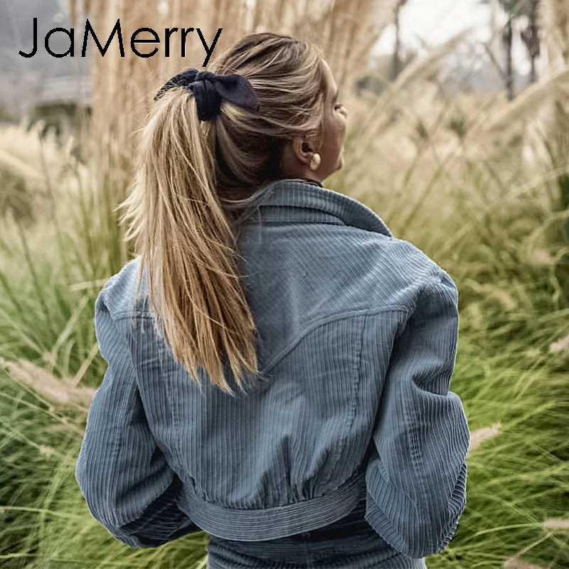 JaMerry винтажная Повседневная Уличная Женская Вельветовая куртка с длинным рукавом, осенне-зимнее женское пальто, модная короткая Базовая куртка на пуговицах