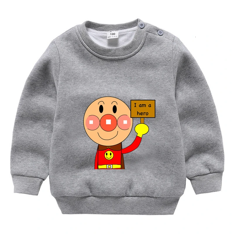 as picture От 3 до 9 лет аниме Anpanman плюс бархатный свитер для мальчиков и девочек смешной Сращивание Цвет ребенок o-образным вырезом Топы Дети мультфильм ребенок - Цвет: as picture