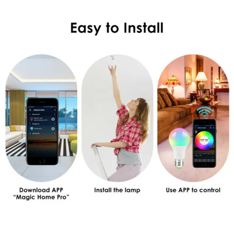 3PCS Smart WiFi Light Bulb Magic Light Bulb Lamp Wake-Up Lights Dimmable LED Light Compatible with Google Home /Alexa/IFTTT