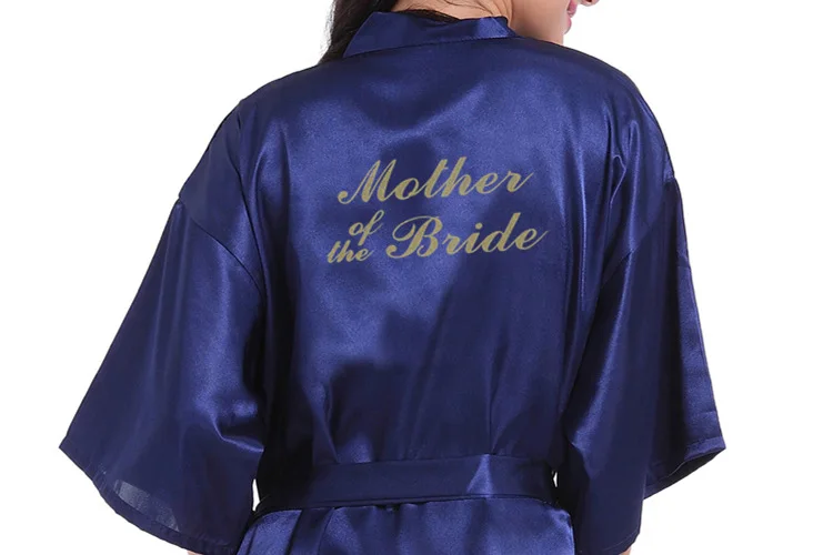 Mother of the Bride Wedding Short Robe Bath Gown Bronzing powder Womens Kimono Yukata Nightgown Sleepshirts pajama Nightdress - Цвет: Navy Blue