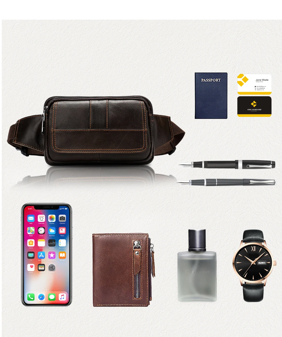 Waist Bag Leather Genuine Men Fanny Pack Money Belt Bag Phone Pouch Bags for Men Small Male Travel Waist Chest Pack 7