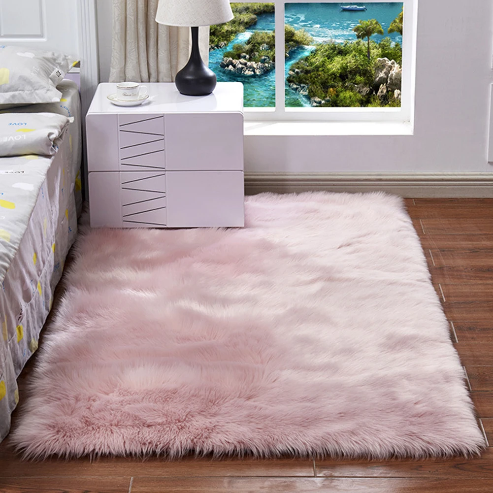 Light Pink Декоративный ковер для дома, ковер, нескользящий прямоугольный пол для спальни, пушистый, для прихожей, однотонный, для гостиной, искусственный мех, мягкий - Цвет: Light Pink