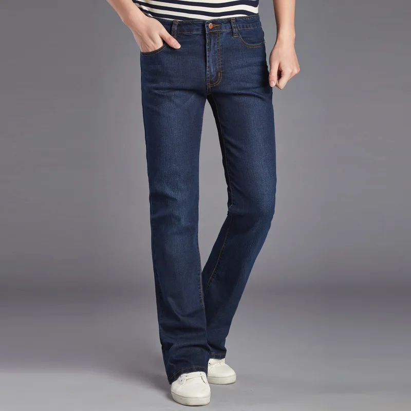 2021 Spring Business Casual Slim Bootcut Flared Jeans For Men Boot Cut Flare Denim Pants Elasticity Long Blue Trousers