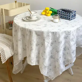 

DIY Floral Table Cloth Cotton Linen Tablecloth Round Tablecloths Dining Table Cover Table Mat Shooting Background Cloth 90*90cm