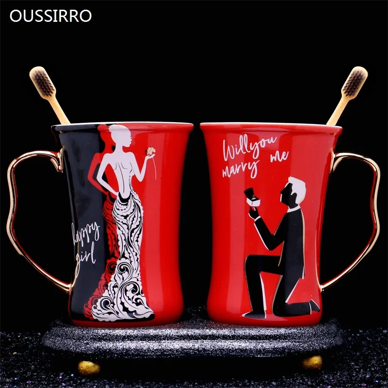 

OUSSIRRO 2pcs/Set Lovers Ceramic Bathroom and Gargle Set With Tray Brush Mouthwash Cup Jar Tooth Set Wedding Cup Pair Nice Gifts