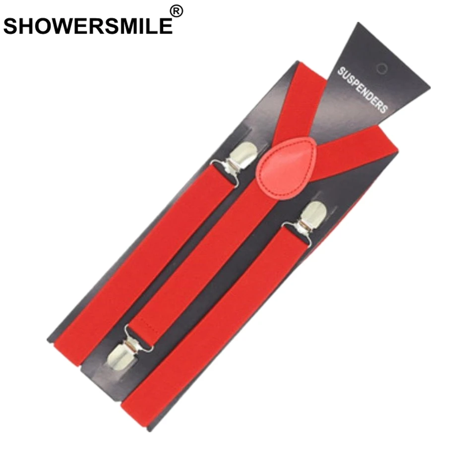 Мужской ремень с подтяжками shouresmile однотонный зажимами для брюк красного синего