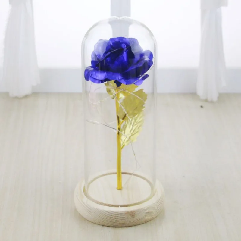24K Gold Rose Plating LED Light Up Rose in a Dome Glass Valentine's Day Gifts