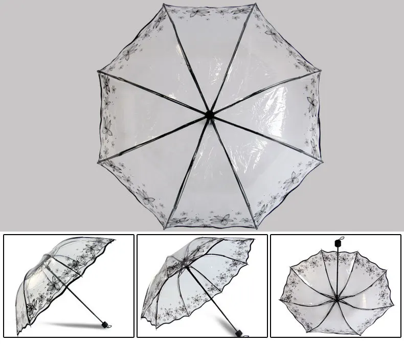 Модный Индивидуальный три складной зонтик женский прозрачный креативный рисунок атмосферостойкий зонтик женский зонт