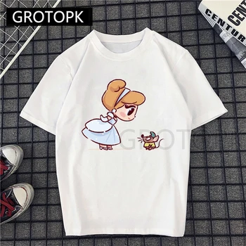

Cinderella and Mouse Women's Cute Little Friend Harajuku T Shirt Cotton O-Neck T-Shirt Print Casual Tshirt Streetwear